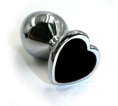 Анальная втулка Silver с чёрным кристаллом сердце маленькая