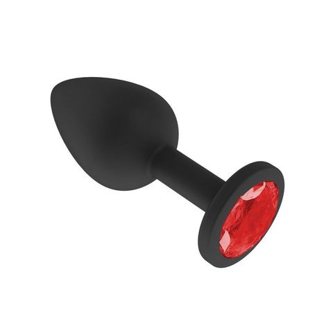 Анальная втулка силиконовая чёрная с красным кристаллом маленькая