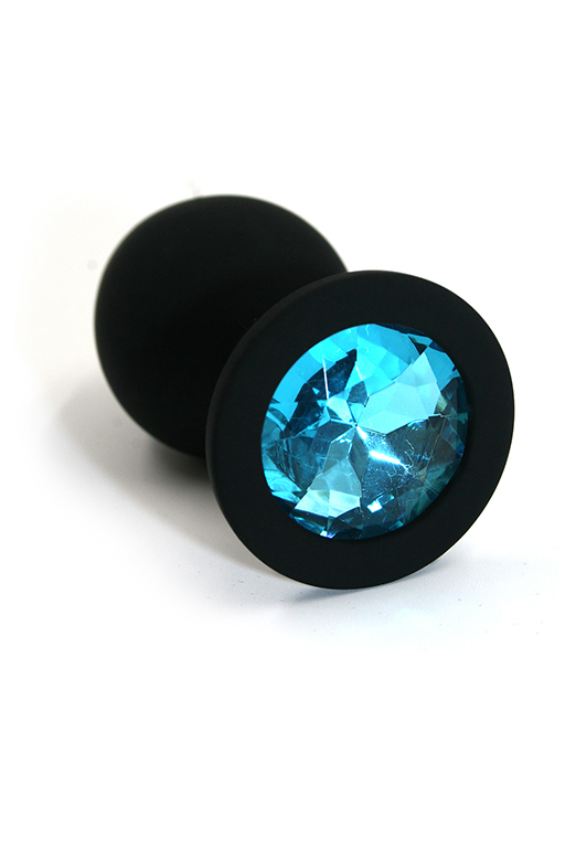 Черная анальная пробка из силикона с нежно-голубым кристаллом (Medium) фото