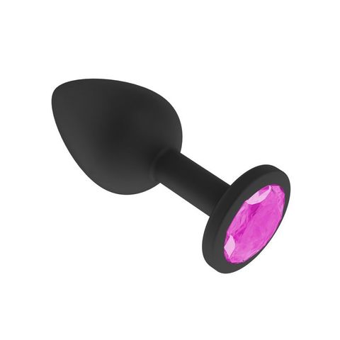 Анальная втулка силиконовая чёрная с розовым кристаллом маленькая