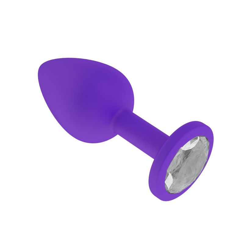 Анальная втулка силиконовая фиолетовая с прозрачным кристаллом маленькая фото
