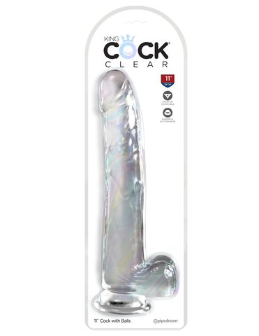 Прозрачный фаллоимитатор с мошонкой на присоске King Cock Clear 11