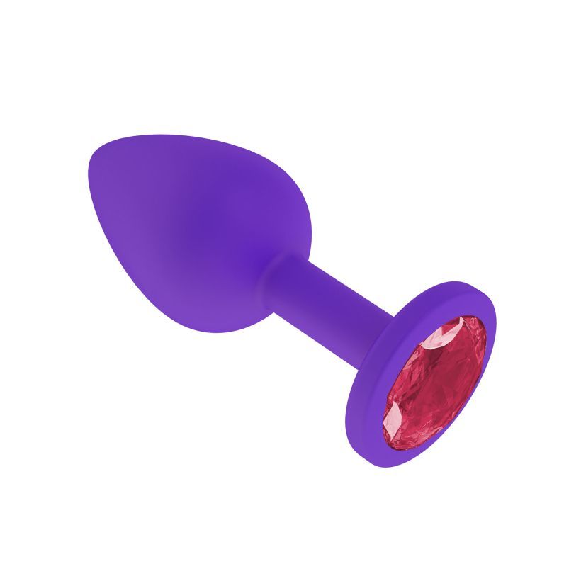 Анальная втулка силиконовая фиолетовая с малиновым кристаллом маленькая фото