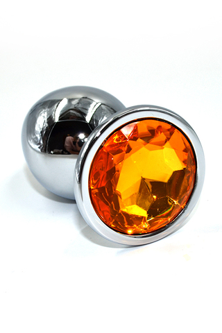 Серебристая анальная пробка с желтым кристаллом (Large)