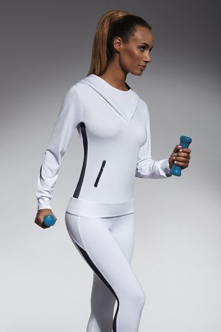 Толстовка с капюшоном для фитнеса свободного кроя Imagin blouse 200 den бело-голубого цвета изготовлена из полностью непрозрачного