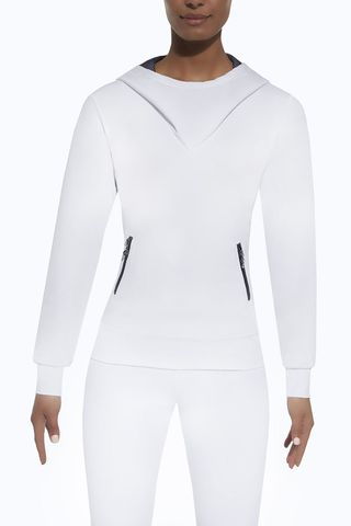 Толстовка с капюшоном для фитнеса свободного кроя Imagin blouse 200 den бело-голубого цвета изготовлена из полностью непрозрачного