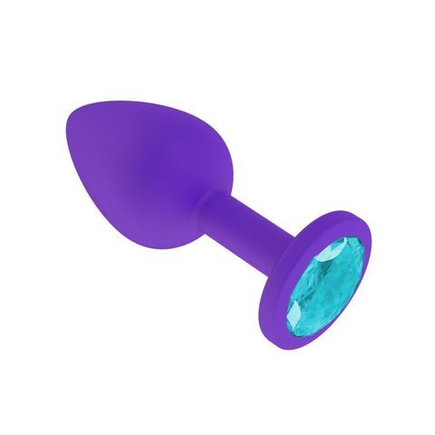 Анальная втулка силиконовая фиолетовая с голубым кристаллом маленькая