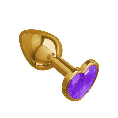 Анальная втулка Gold с фиолетовым кристаллом сердце маленькая