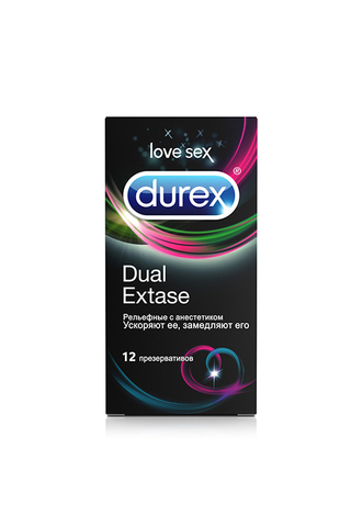Презервативы Durex N12 Dual Extase рельефные с анестетиком