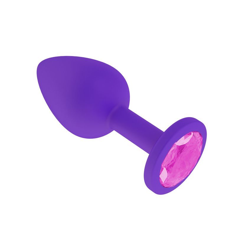 Анальная втулка силиконовая фиолетовая с розовым кристаллом маленькая фото