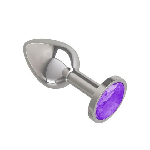 Анальная втулка Silver с фиолетовым кристаллом маленькая