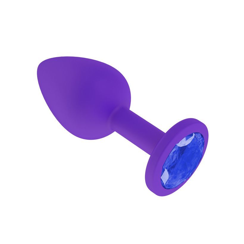 Анальная втулка силиконовая фиолетовая с синим кристаллом маленькая фото