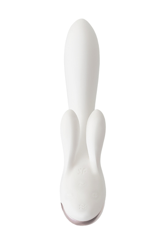 Вибратор с клиторальным стимулятором Satisfyer Double Flex Connect App, белый, силикон, 20 см