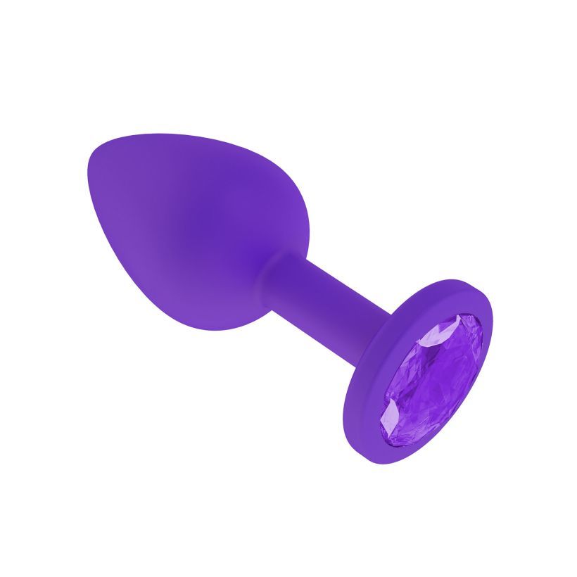 Анальная втулка силиконовая фиолетовая с фиолетовым кристаллом маленькая фото