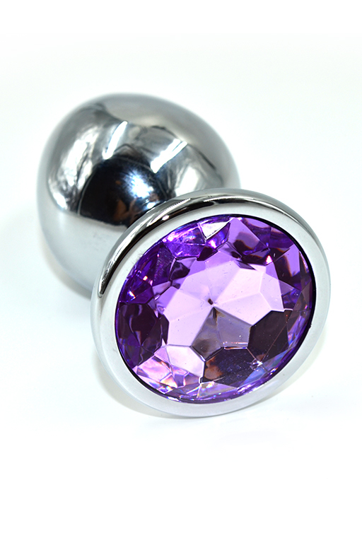 Серебряная анальная пробка с фиолетовым кристаллом (Large) фото