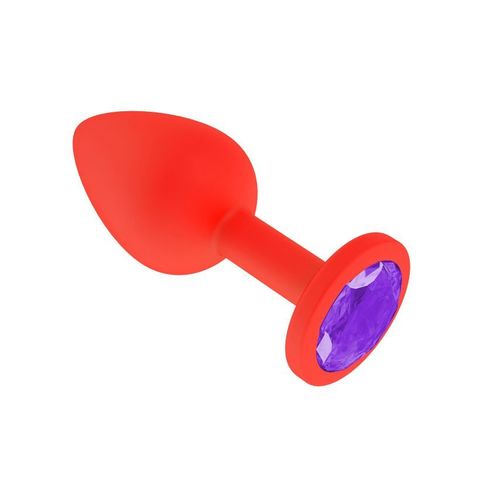Анальная втулка силиконовая красная с фиолетовым кристаллом маленькая