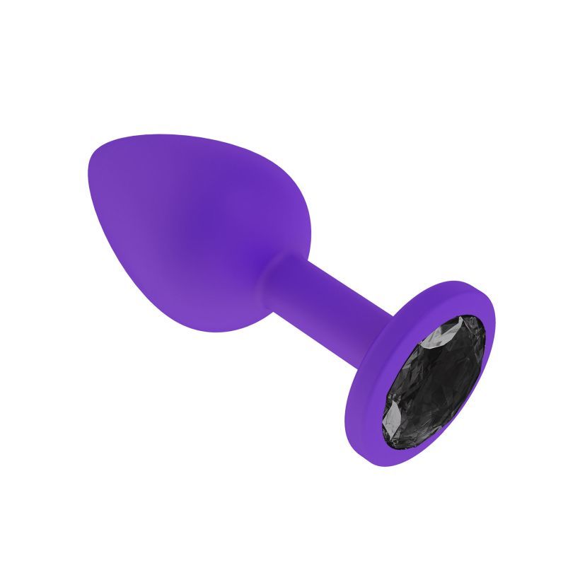 Анальная втулка силиконовая фиолетовая с черным кристаллом маленькая фото