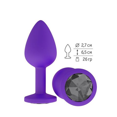 Анальная втулка силиконовая фиолетовая с черным кристаллом маленькая