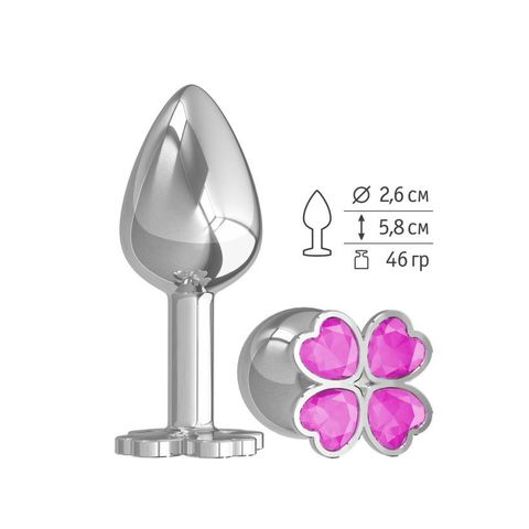 Анальная втулка малая Silver клевер с розовым кристаллом