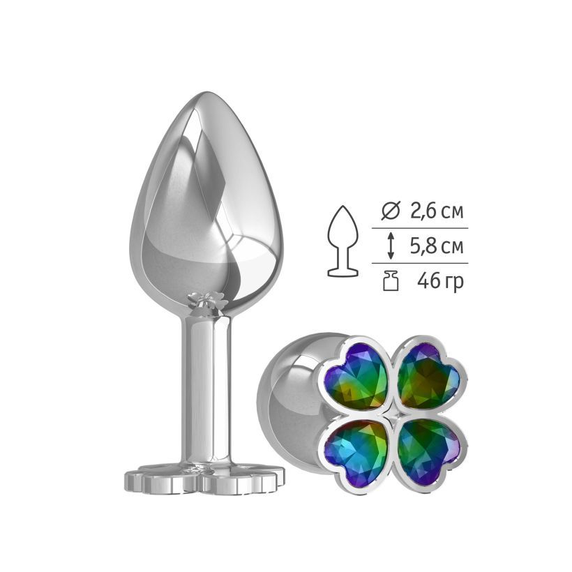 Анальная втулка малая Silver Клевер с разноцветным кристаллом фото
