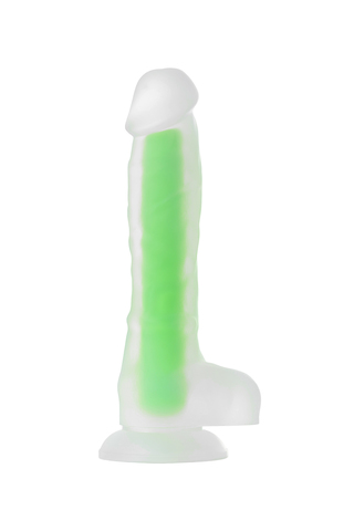 Фаллоимитатор, светящийся в темноте, Штучки-Дрючки, силикон, прозрачно-зеленый, 18 см