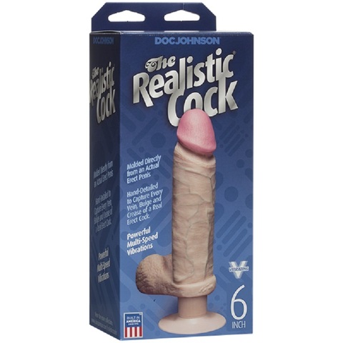 Вибромассажер реалистик 6 с мошонкой на присоске The Realistic® Cock Vibrating 6” - White