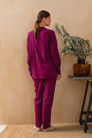 Легкие домашние брюки бордового цвета из натуральной ткани