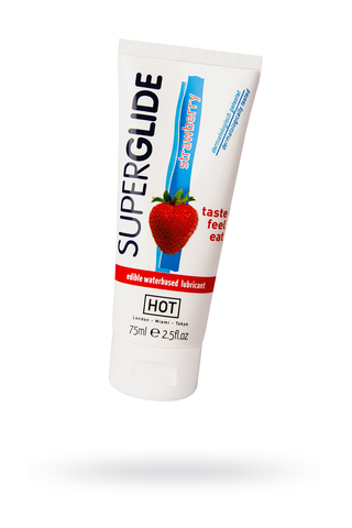 Съедобная смазка на водной основе HOT Superglide для орального секса со вкусом клубники, 75 мл