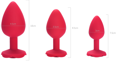 Красная силиконовая анальная пробка с ограничителем в форме розочки (Размер S)