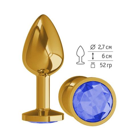 Анальная втулка Gold с синим кристаллом маленькая