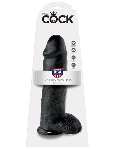 Фаллоимитатор на присоске 12 Cock with Balls черный King Cock