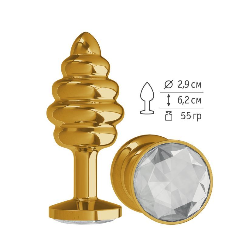 Анальная втулка Gold Spiral с прозрачным кристаллом маленькая фото