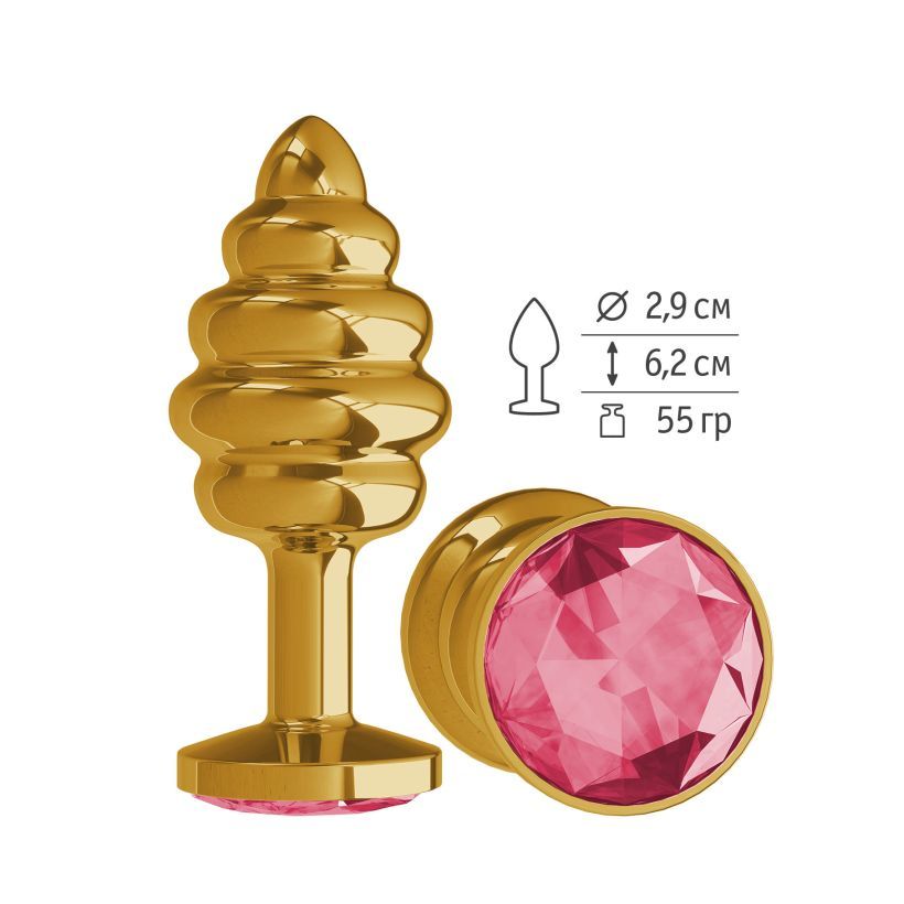 Анальная втулка Gold Spiral с малиновым кристаллом маленькая фото