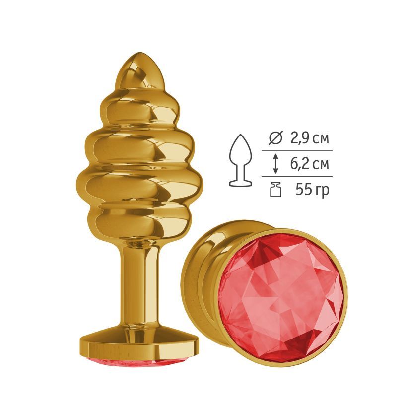 Анальная втулка Gold Spiral с красным кристаллом маленькая фото