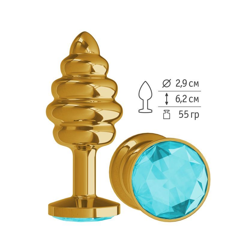 Анальная втулка Gold Spiral с голубым кристаллом маленькая фото