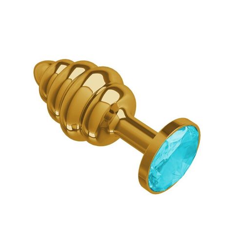 Анальная втулка Gold Spiral с голубым кристаллом маленькая