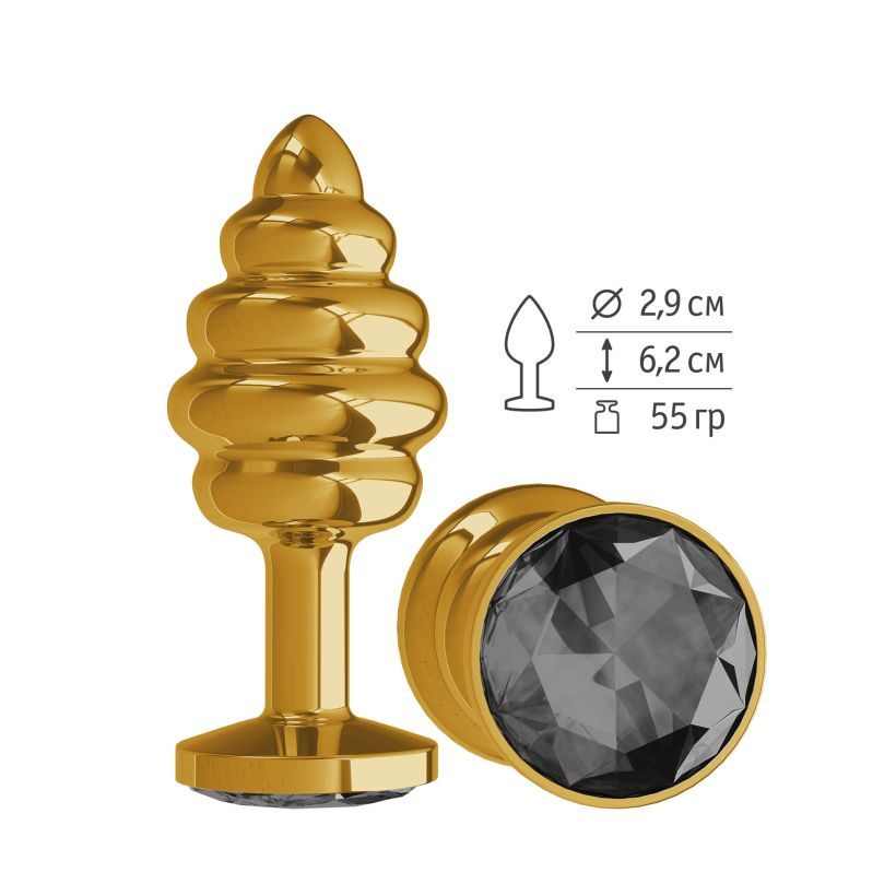 Анальная втулка Gold Spiral с черным кристаллом маленькая фото
