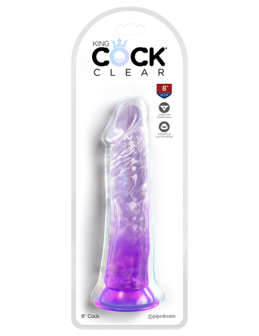 Прозрачный фаллоимитатор на присоске King Cock Clear 8, фиолетовый