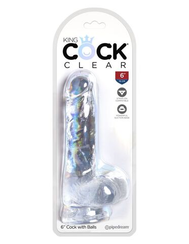 King Cock Clear 6 Cock with Balls Прозрачный фаллоимитатор с мошонкой на присоске