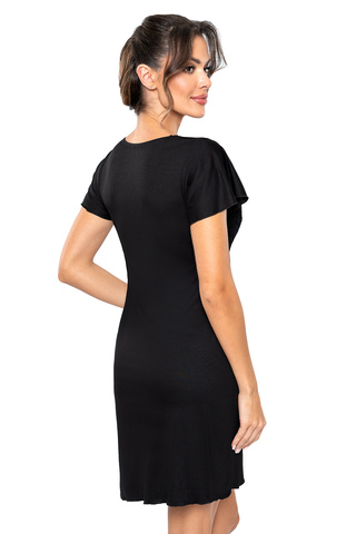 Домашнее платье Luiza черного цвета с коротким рукавом, с отделкой из ажурного кружева. Длина выше к