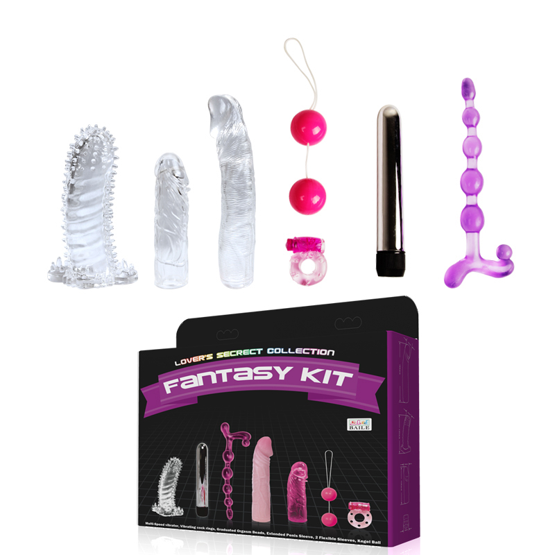 Набор FANTASY KIT: вибромассажер+насадки+вагинальные шарики+ анальная цепочка+эрекционное кольцо с вибратором фото