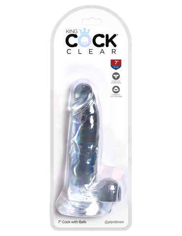 Прозрачный фаллоимитатор с мошонкой на присоске King Cock Clear 7