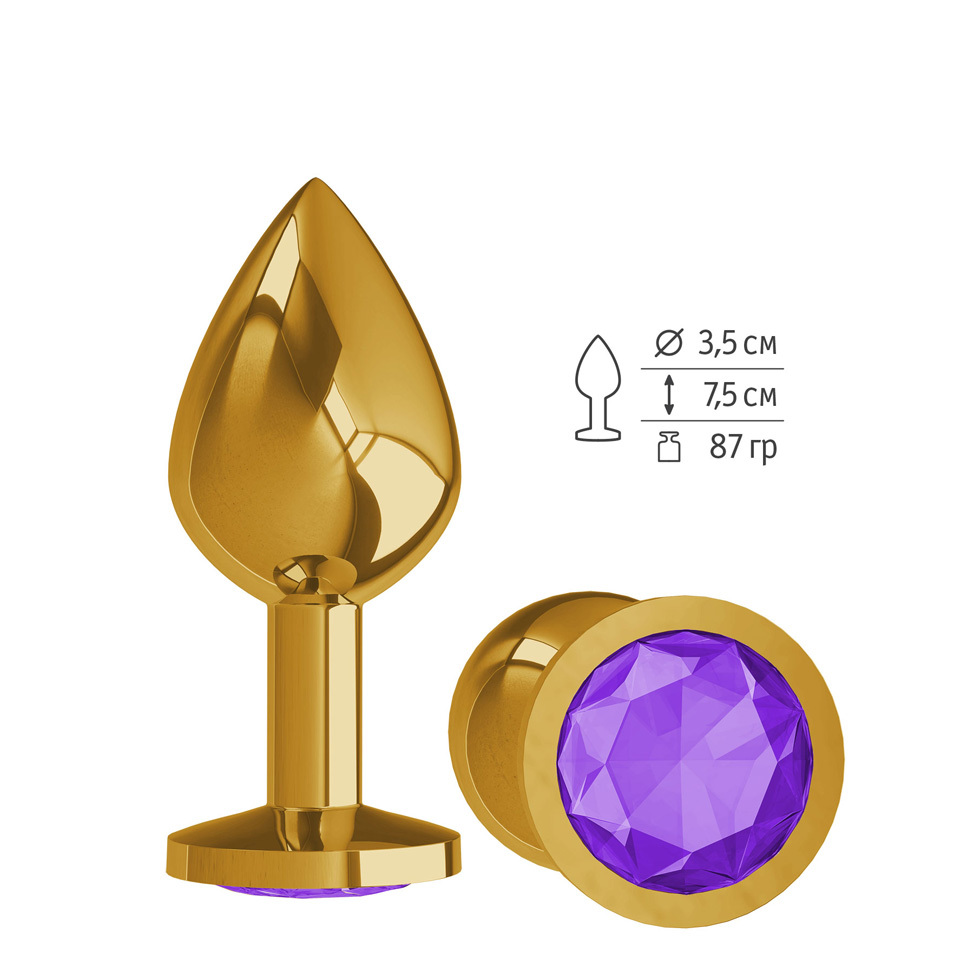 Анальная втулка Gold с фиолетовым кристаллом средняя фото