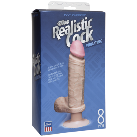 Вибромассажер реалистик 8 с мошонкой на присоске The Realistic® Cock Vibrating 8” - White