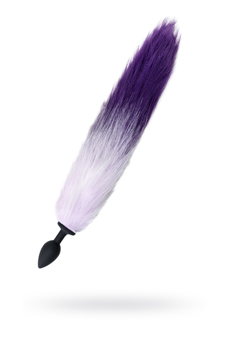 Анальная втулка с бело-фиолетовым хвостом POPO Pleasure by TOYFA, M, силикон, черная, 45 см, Ø 3,3 с