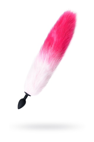 Анальная втулка с бело-розовым хвостом POPO Pleasure by TOYFA, S, силикон, черная, 45 см, Ø 2,7 см