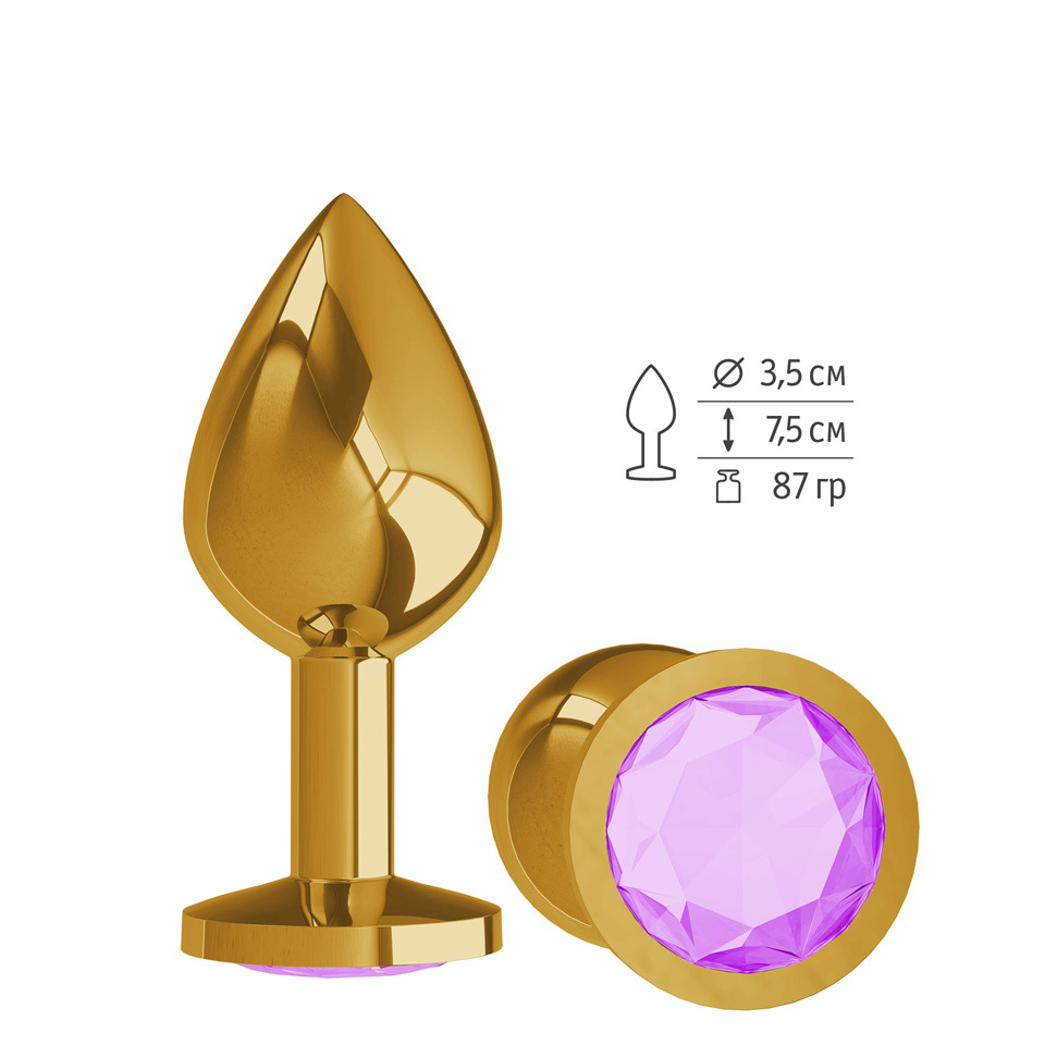Анальная втулка Gold с сиреневым кристаллом средняя фото