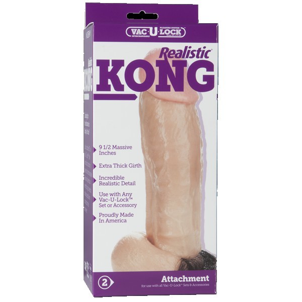 Насадка реалистик Kong для Харнесс, с мошонкой и лобковым волосом Vac-U-Lock™ - Realistic Kong - Vanilla фото