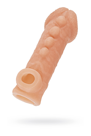 Насадка реалистичная KOKOS COCK SLEEVE 008-L с дополнительной стимуляцией, TPE, телесная, 17.6 см