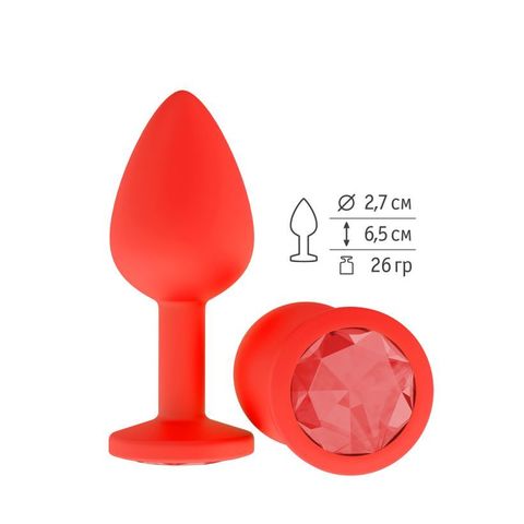 Анальная втулка силиконовая красная с красным кристаллом маленькая